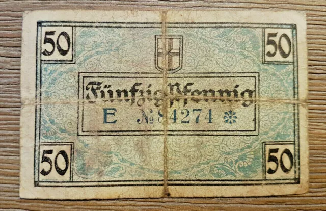 Notgeld von 1919, Freiburg im Br, Gutschein 50 Pfennig, Geldschein, Rarität 2