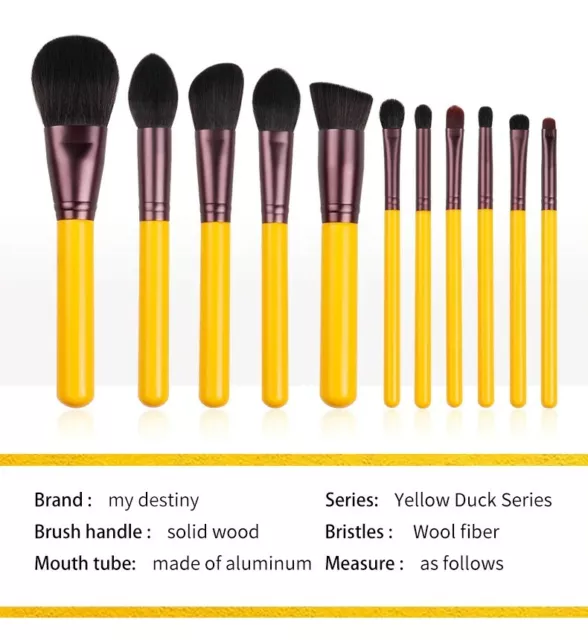 Yellow 11 Piece Make up brush set - foundation, blush, eyeshadow, concealer kit 2