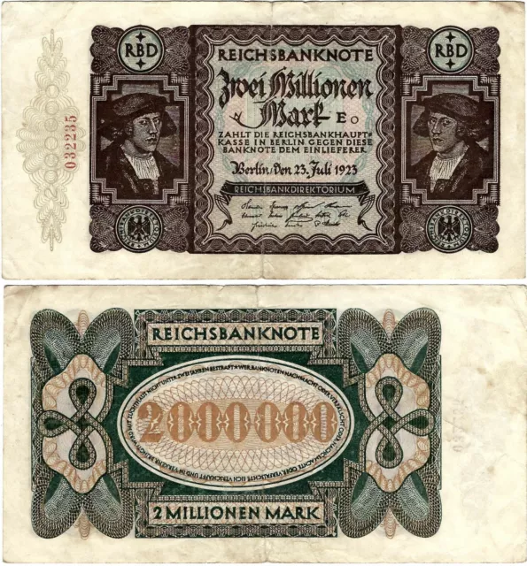 Reichsbanknote 2 Millionen Mark 1923 Reichsbank DEU-101a Ro.89a P-89a SELTEN