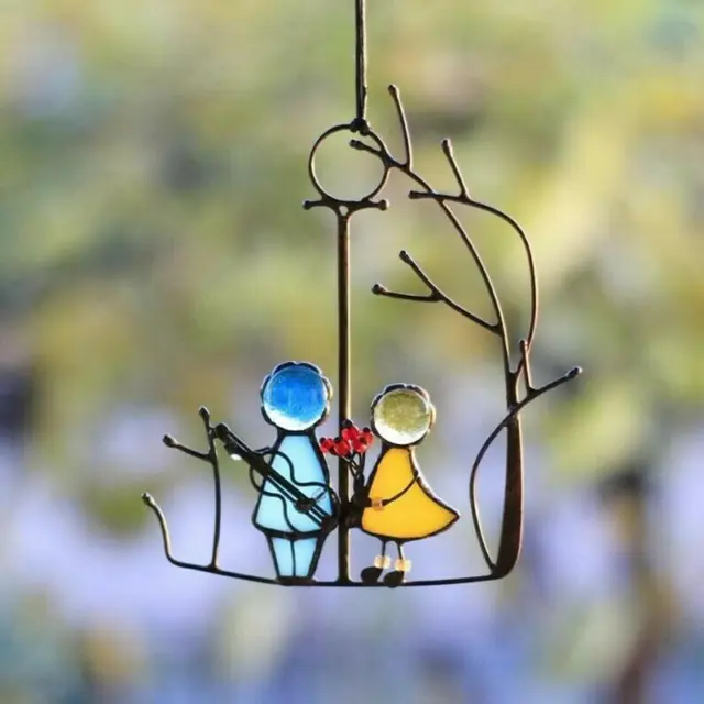 Stained Glass Angels Couple Doll Window Hangings Sun Catcher Art Ornament Decor