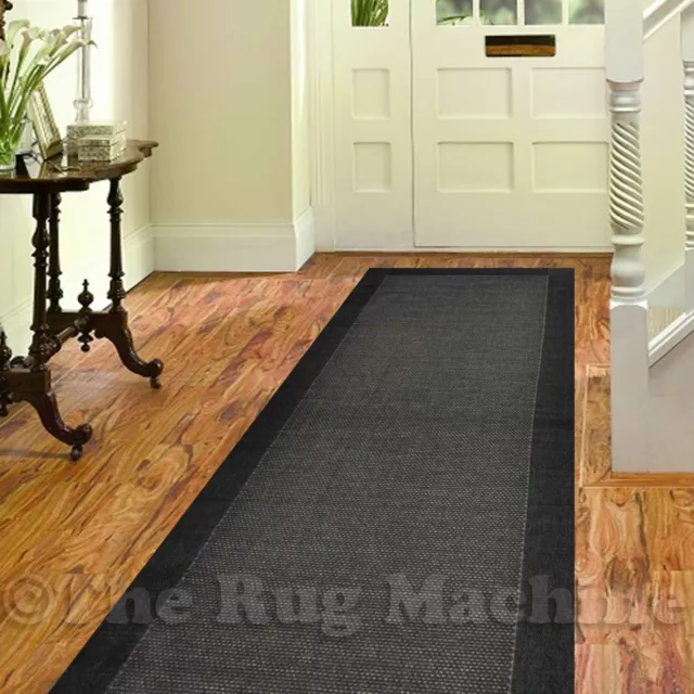 ILUKA OUTDOOR INDOOR BLACK MODERN FLOOR RUG RUNNER 80x300cm **UV & WATER PROOF**