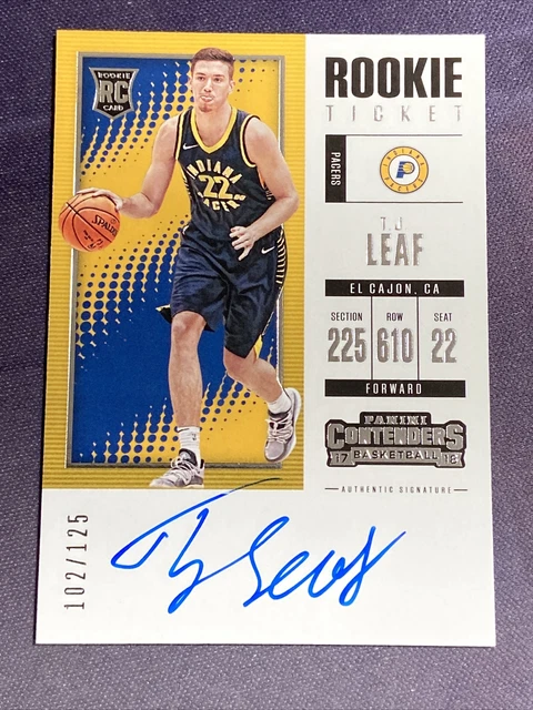 2017-18 Panini Contenders #118 T.J. LEAF RC AUTO Rookie Ticket #d 102/125