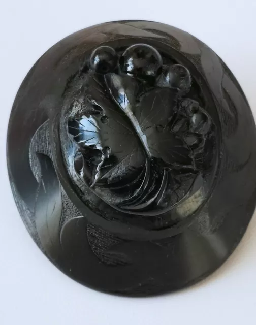 *Stunning Rare Big Antique Old Victorian Real Whitby Jet Hand Carved Brooch, 2" 2