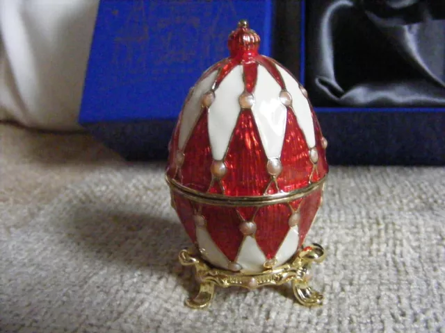 Decorative Enamelled Egg with Stand, By Atlas Editions 'Harlequin'  Boxed 3