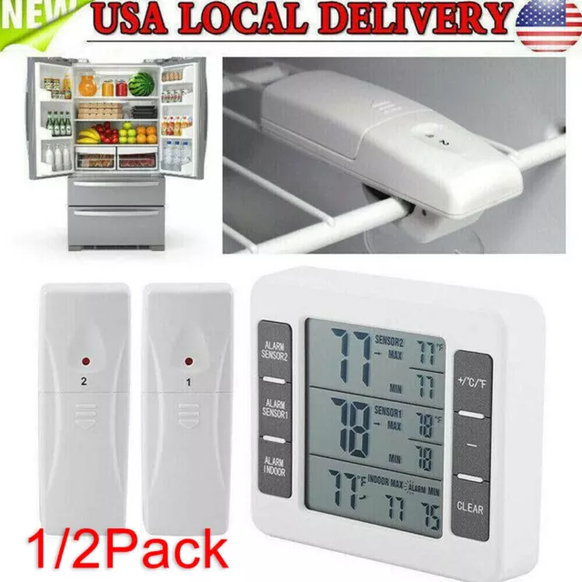 2 Pack Digital Refrigerator Freezer Thermometer,Max/Min Record Function  with Lar
