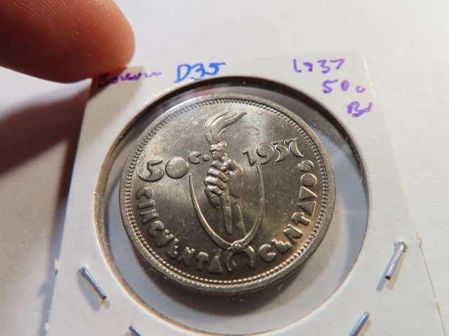 D35 Bolivia 1937 50 Centavos RARE TYPE!