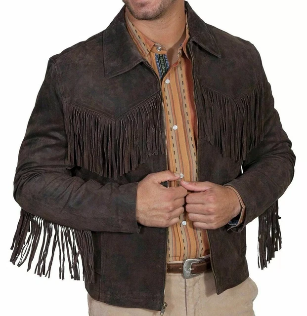 Giacca Cowboy Con Frange Uomo Giacca Da Cowboy Uomo In Pelle Scamosciata Con Frange E Perline - Stile Western Nativo Americano Orecchini Fendi - Foto 5