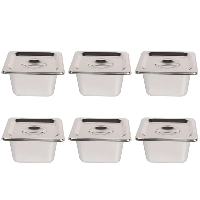 6 Pack -Jam Slotted Hotel Pans with Lids, 1/6 Size 4 Inch Deep, Commercial5806