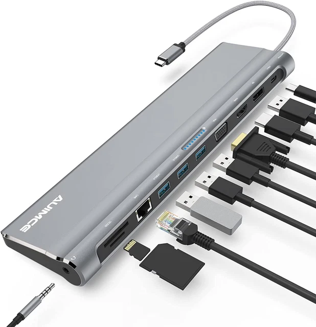 AUIMCE USB C Docking Station Dual Monitor hub 4K HDMI DP VGA