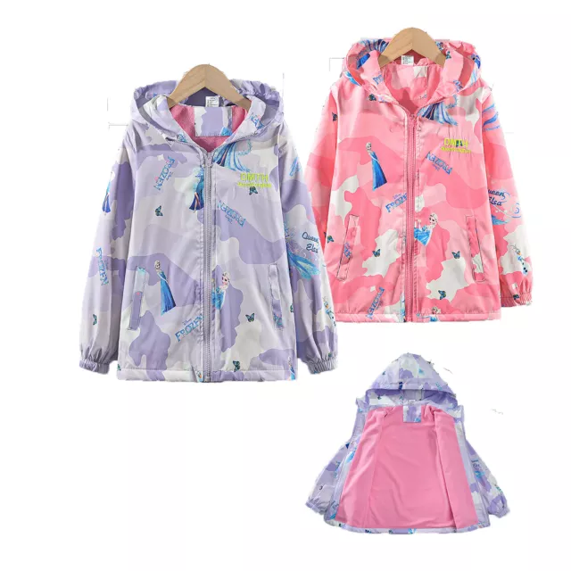 Girls Hooded Coat Waterproof Rain Fleece School Kids Lined Jacket Age 2-13 Yrs