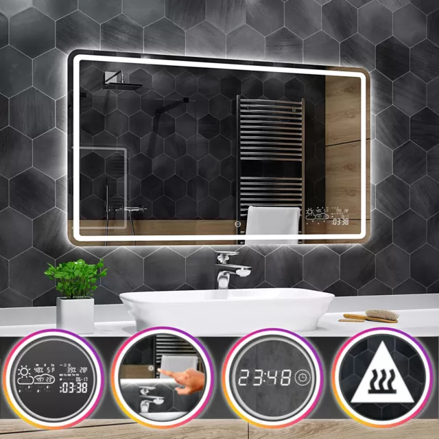 Madrid éclairé del Miroir salle de bain Station météo Interrupteur anti-buée