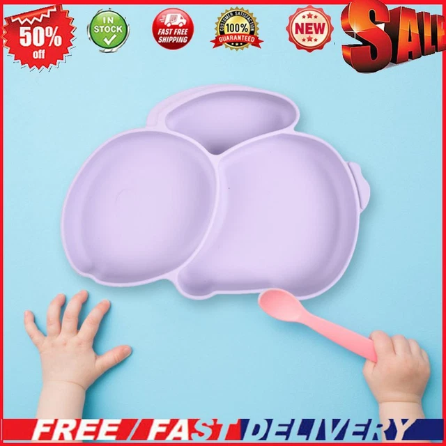 Cartoon Children Dishes Cute Silicone Baby Feeding Dishes Baby Cutlery (Purple)