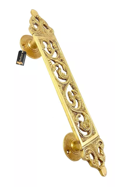 Ethnic Indian Design Hand Carved Brass Door Handles Antique Golden 11.5 Inches