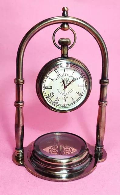 Antik Vintage Uhr Tischuhr Mit Maritim Vintage Messing Kompass Antik