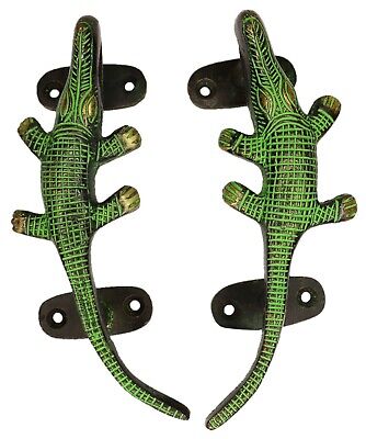 Crocodile Shape Victorian Antique Style Handmade Solid Brass Door Handle Pair
