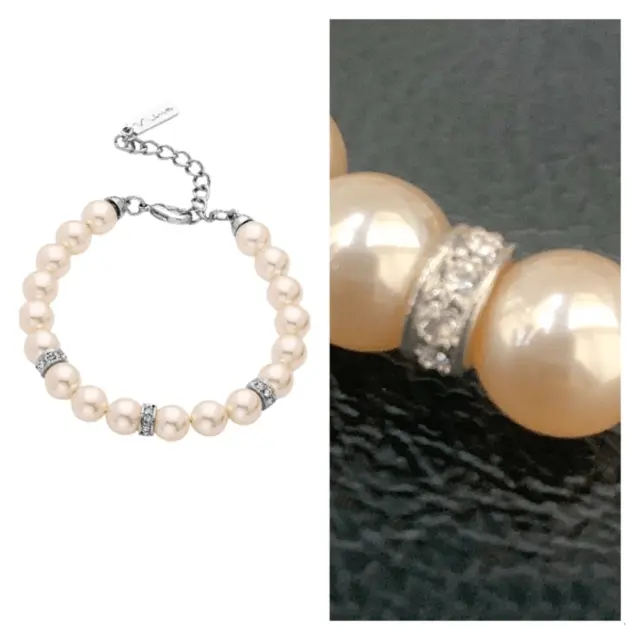 NWT NINA Betha Faux Pearl & Rhinestone Crystal Silver Tone Bracelet Bridal- $55