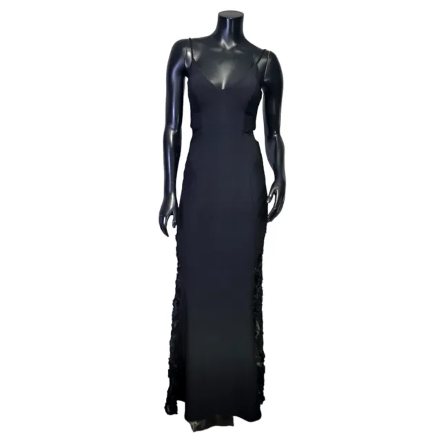 Betsy & Adam Womens 2 Black Lace Inset Applique Maxi Dress Gown Mermaid Formal 2