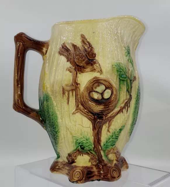 Antique Majolica Pitcher with Birds and Eggs in the Nest - FREE SHIPPING