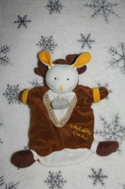 Doudou Et Compagnie Mon Lapin Caribou Marionnette Marron Jaune