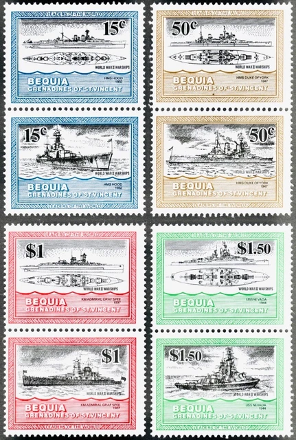 Bequia #Mi98v-Mi105v 1985 WWII Warships Hood Nevada York Graf Spee [186v-189v]