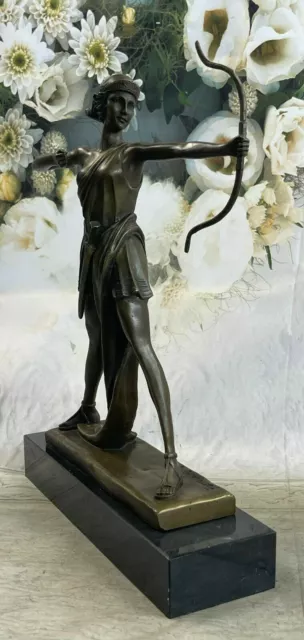 Stunning Art Deco Nouveau Signed Bronze Nude Female Statue Diana The Huntress Nr