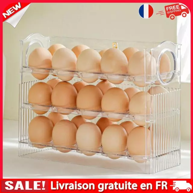 30 Grids Large Egg Storage Box Egg Case Holder Transparent with Handle (Clear)