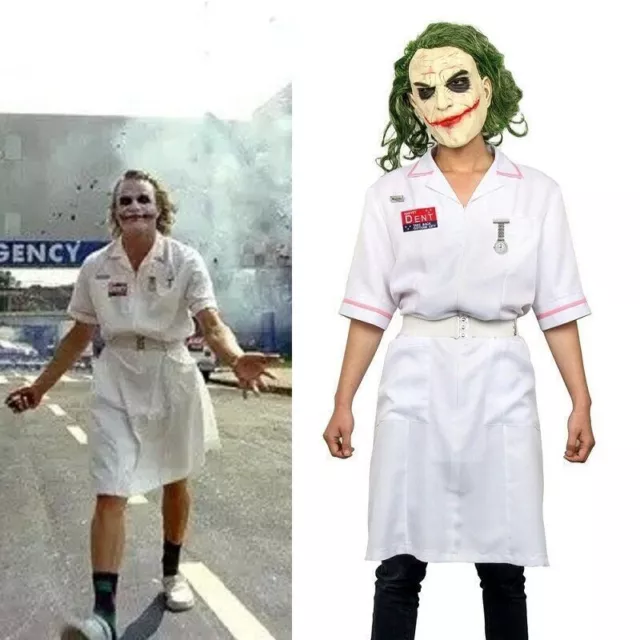 Mens Twisted Joker Costume Batman Nurse Scary Zombie Halloween Party Fancy Dress