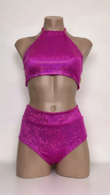 Schminke 🔥 pole dance set hologram halter crop top high waist bottoms briefs