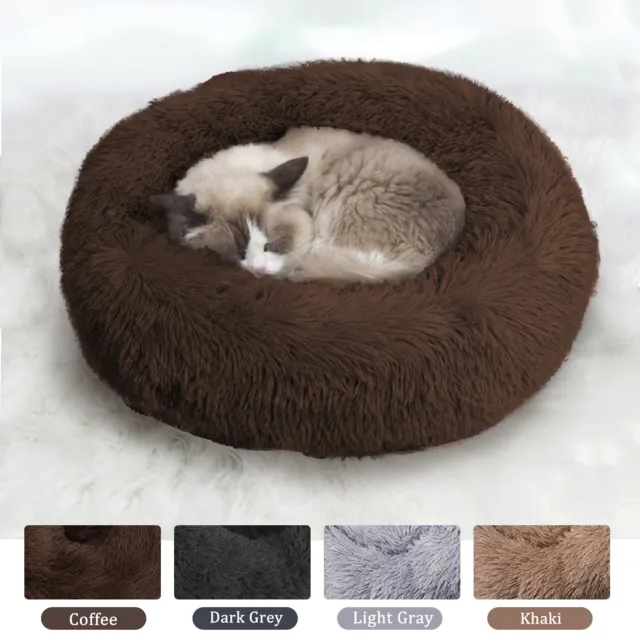 Donut Plush Pet Dog Cat Bed Fluffy Soft Warm Calming Bed Sleeping Kennel Nest US 3