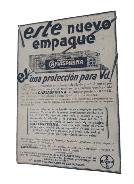Antique 'Bayern's Cafiaspirina' Clipping Advertising in Spanish Argentina 1930's