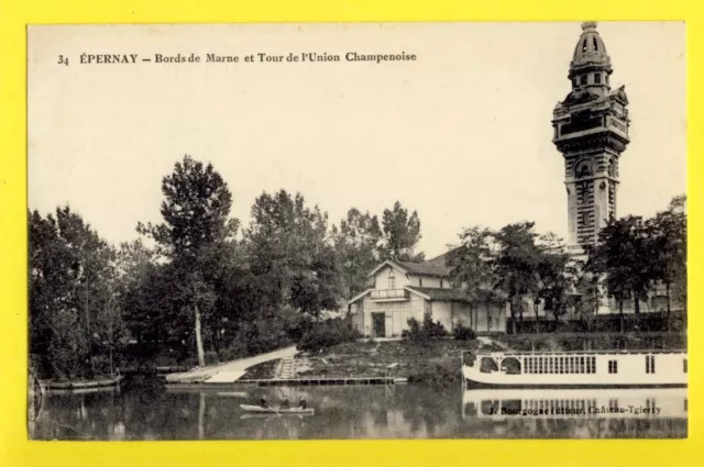 cpa FRANCE 51 - EPERNAY (Marne) Bords de Marne et TOUR de l'UNION CHAMPENOISE