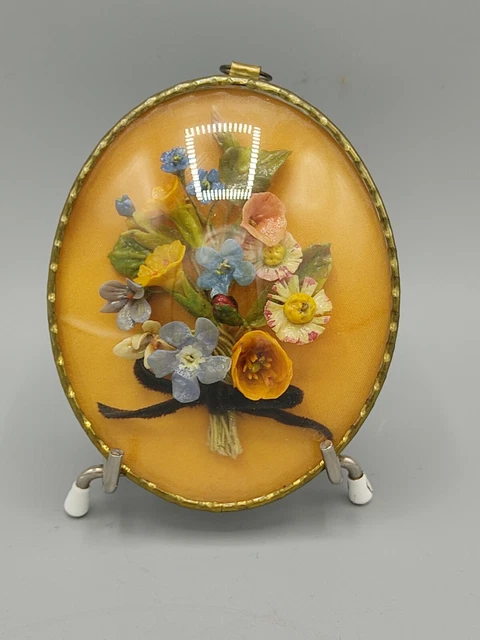 ANCIEN CADRE OVALE bouquet de fleurs de mariage sous globe nap III XIX EME