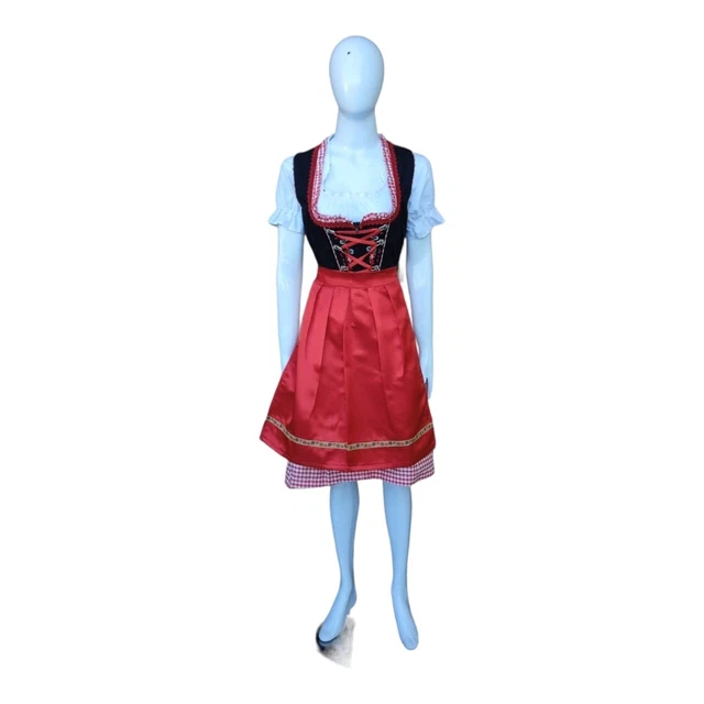 Red black checkred embroiderd authentic german women traditional dirndl dress