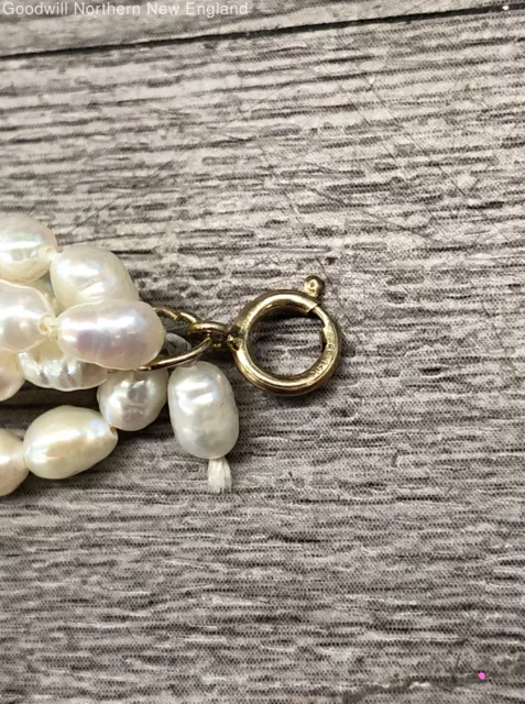 14K YELLOW GOLD Clasp White Baroque Pearl Beaded Necklace 18