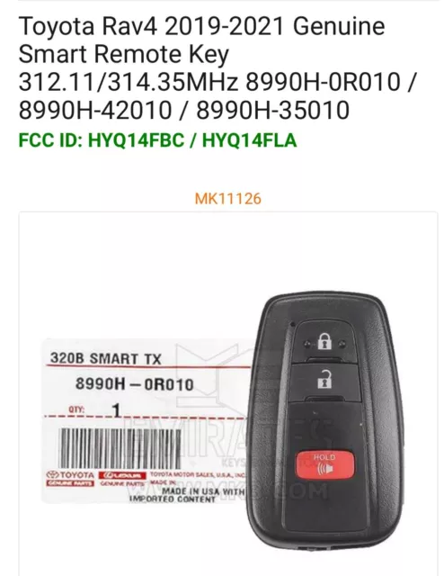New Oem 2019 2020 2021 Toyota Rav4 Remote Smart Key Fob Hyq14Fbc 8990H-0R010 Us