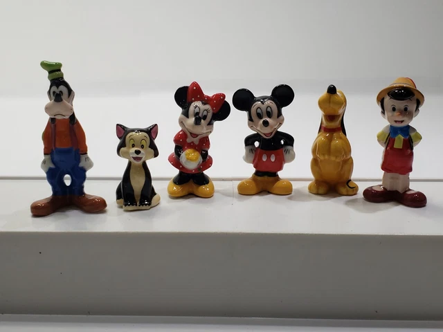 Disney Miniature China Figures Mickey Minnie Pluto Goofy Pinocchio Lot Of 6 Vtg