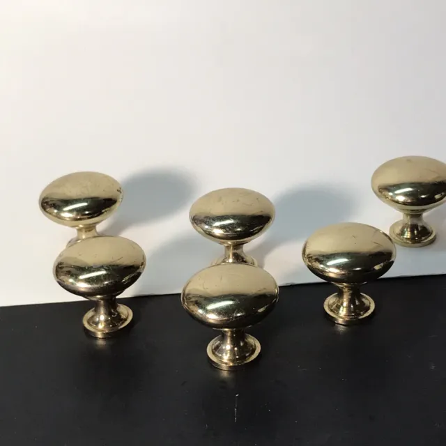 set of (6) solid polished brass dresser drawer cabinet pulls handle knob