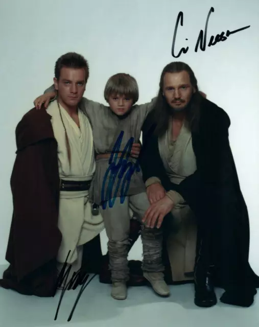Liam Neeson Ewan McGregor Jake Lloyd signed 8x10 Photo autographed Pic and COA