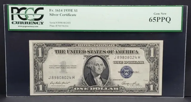 Fr. 1614 1935E $1 Silver Certificate PCGS 65 PPQ Gem New