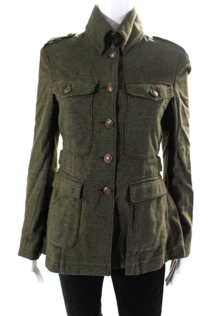 Rag & Bone Womens Cotton High Neck Collared Button Up Jacket Green Size 4