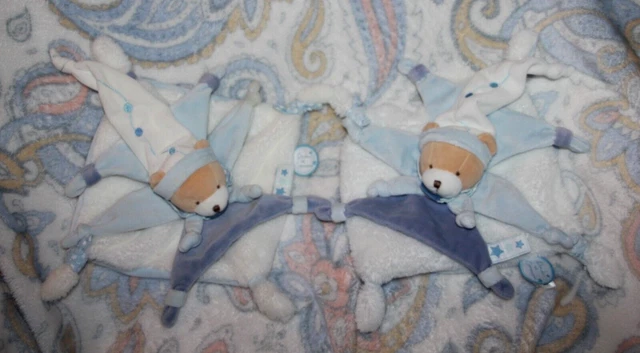 doudou et compagnie OURS PETIT CHOU PLAT BLANC BLEU DC2716 LOT 2 NEUF sans boite