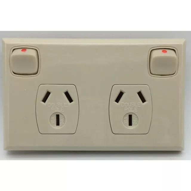 DOUBLE POLE DGPO Beige Double Power Point Socket Electric Outlet GPO 10 Amp