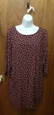 Women's Old Navy Long Sleeve Red Floral Print Knee Length Dress Size Large NWT!