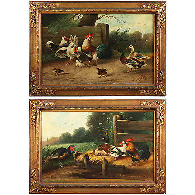 A Pair of 19 Century French Oil on Canvas Paintings Depicting Farm Life
