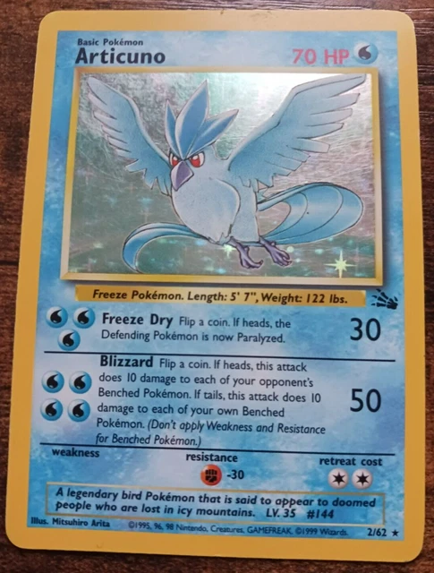 Articuno Holo 2/62 WOTC Fossil Set Rare Pokemon Card | Original 1999 Vintage MP