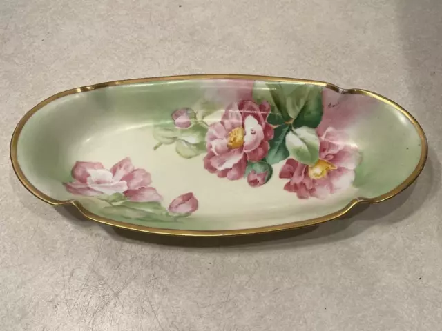 Vnt Old Abbey Limoges Hand Painted Plate Scalloped Gold Trim Floral Signed Manet