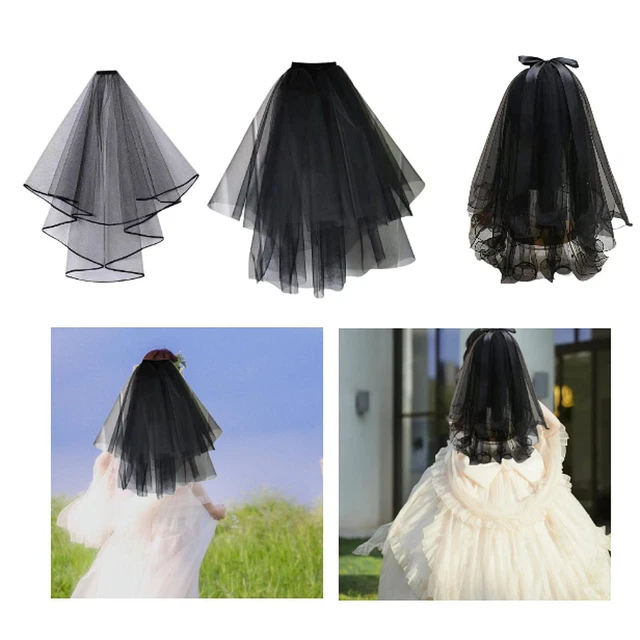 Voile Mariée Noir Halloween Double Couche Voile De Mariage Avec Peigne Cheveux Accessoires De Mariage Décoratifs Nuptiale Coiffure Élégant Tulle Dentelle Cosplay Déguisement Fête | Rakuten