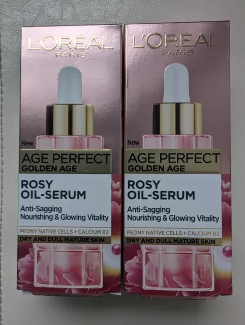 L'Oreal Paris Age Perfect Golden Age Rosy Oil Face Serum 30ml X2  - New & Sealed