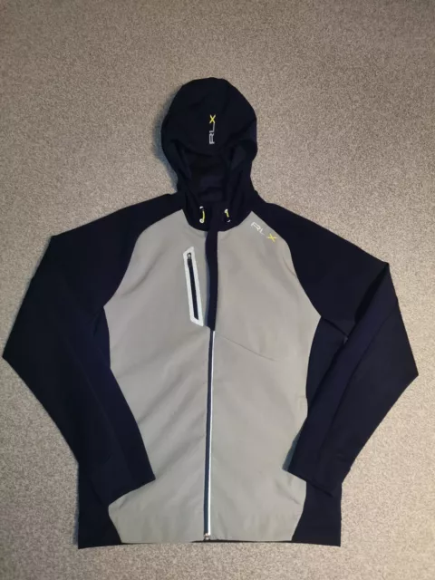 RLX Ralph Lauren Hybrid Softshell Navy Blue/Grey Hooded Jacket Medium Golf  39