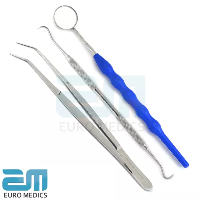 Dental Dentistry Hygiene College Tweezers Blue Mouth Mirror Handle Sickle Scaler